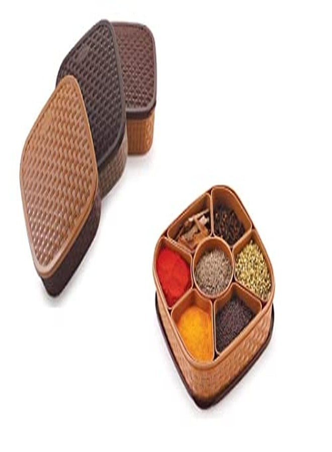 Konquer TimeS Classic Masala box/Rangoli Box - 7 Sections Masala Container, Wooden Style (Plastic) Multicolor. (1) - Image 1